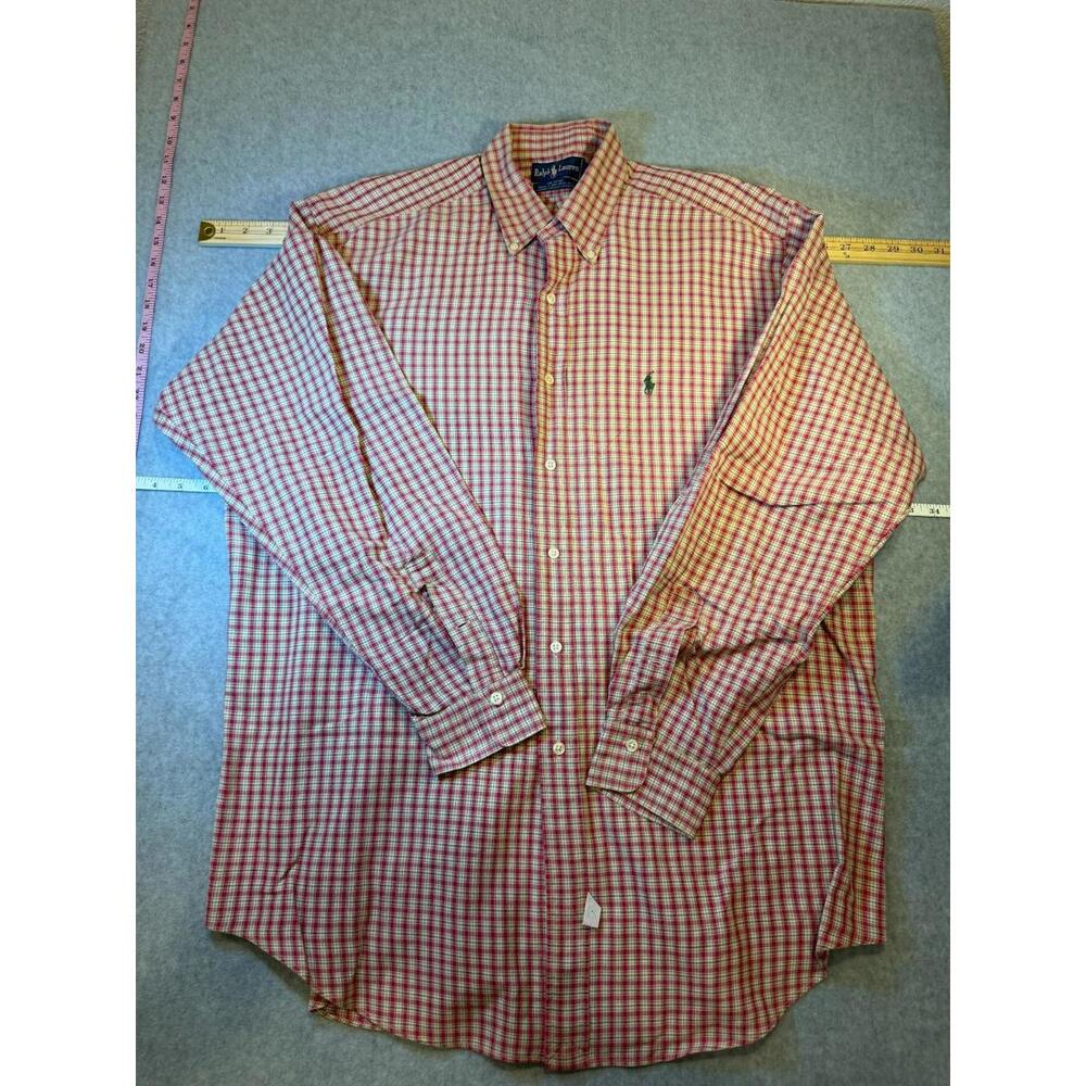 Ralph Lauren Classic Red Plaid Long Sleeve Collard Shirt Size Large